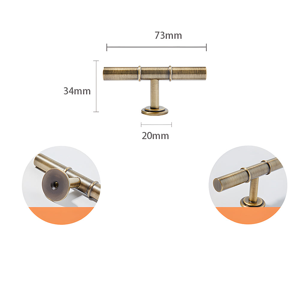 Modern Solid Brass T-Bar Cupboard Handles and Knobs