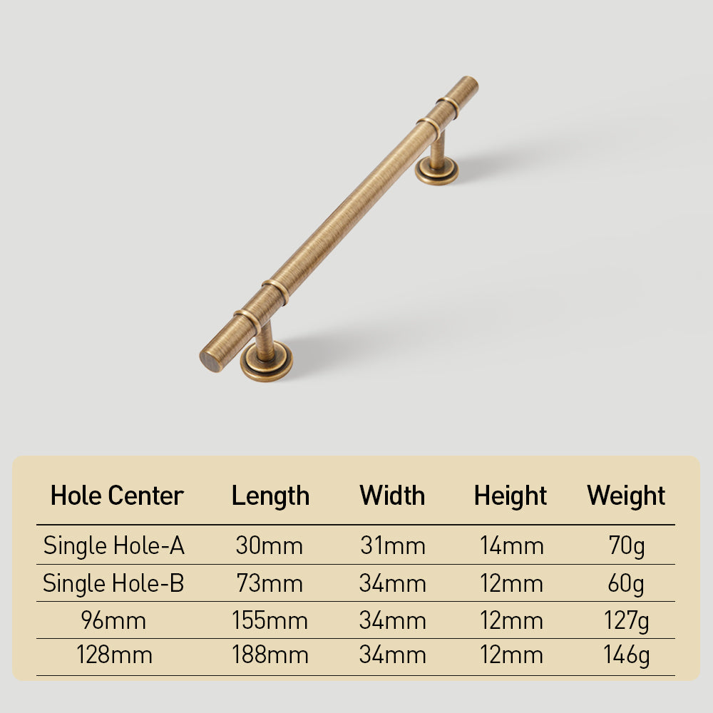 Modern Solid Brass T-Bar Cupboard Handles and Knobs