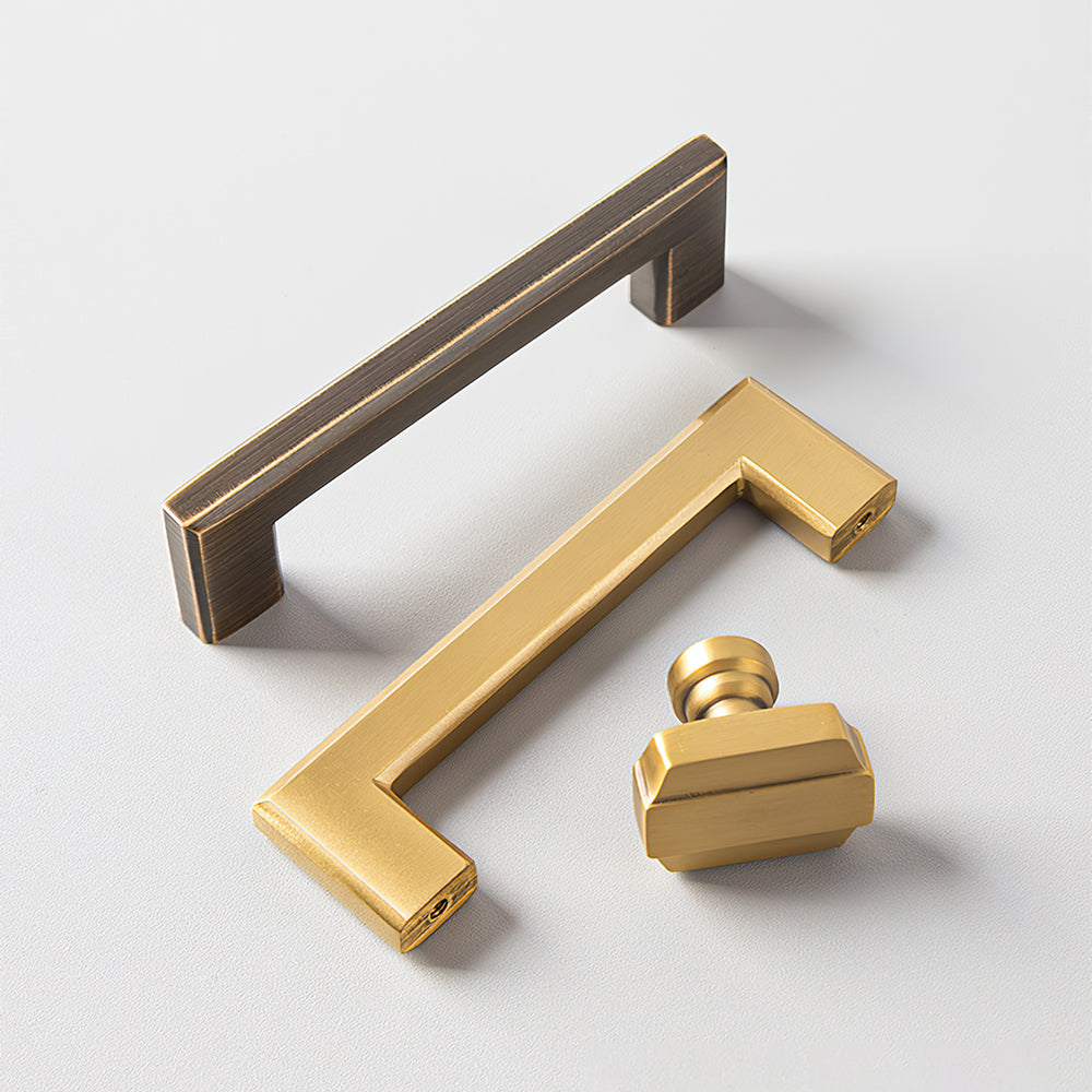 Modern Square D Brass Kitchen Handles and Knobs