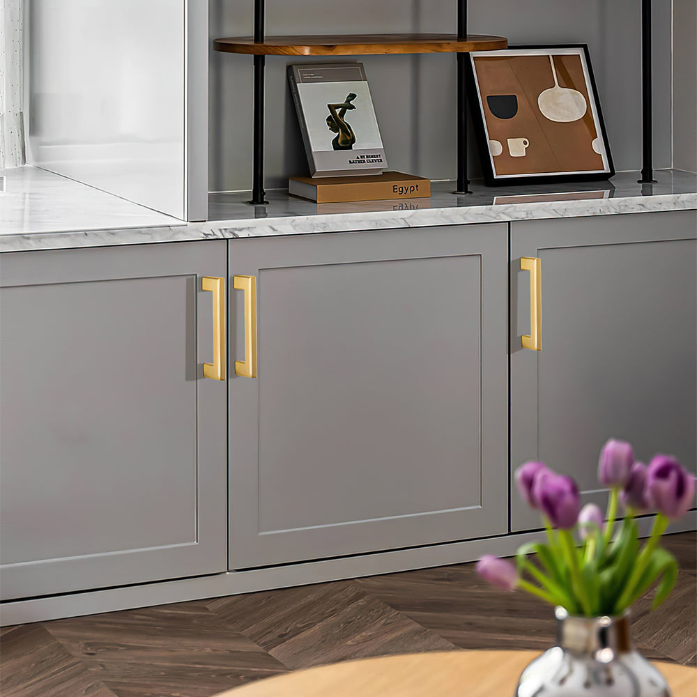Modern Square D Brass Kitchen Handles and Knobs