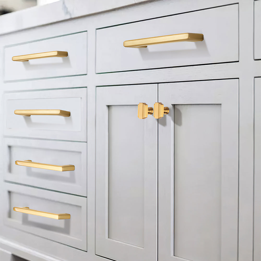 Modern Square D Brass Kitchen Handles and Knobs