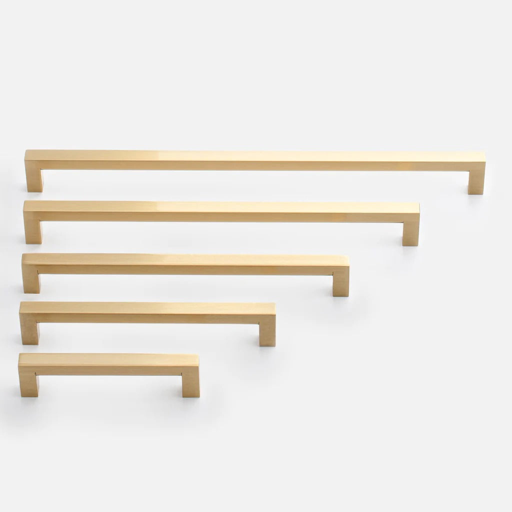 Modern Square D Cupboard Handles & T-Bar Knobs in Brushed Brass