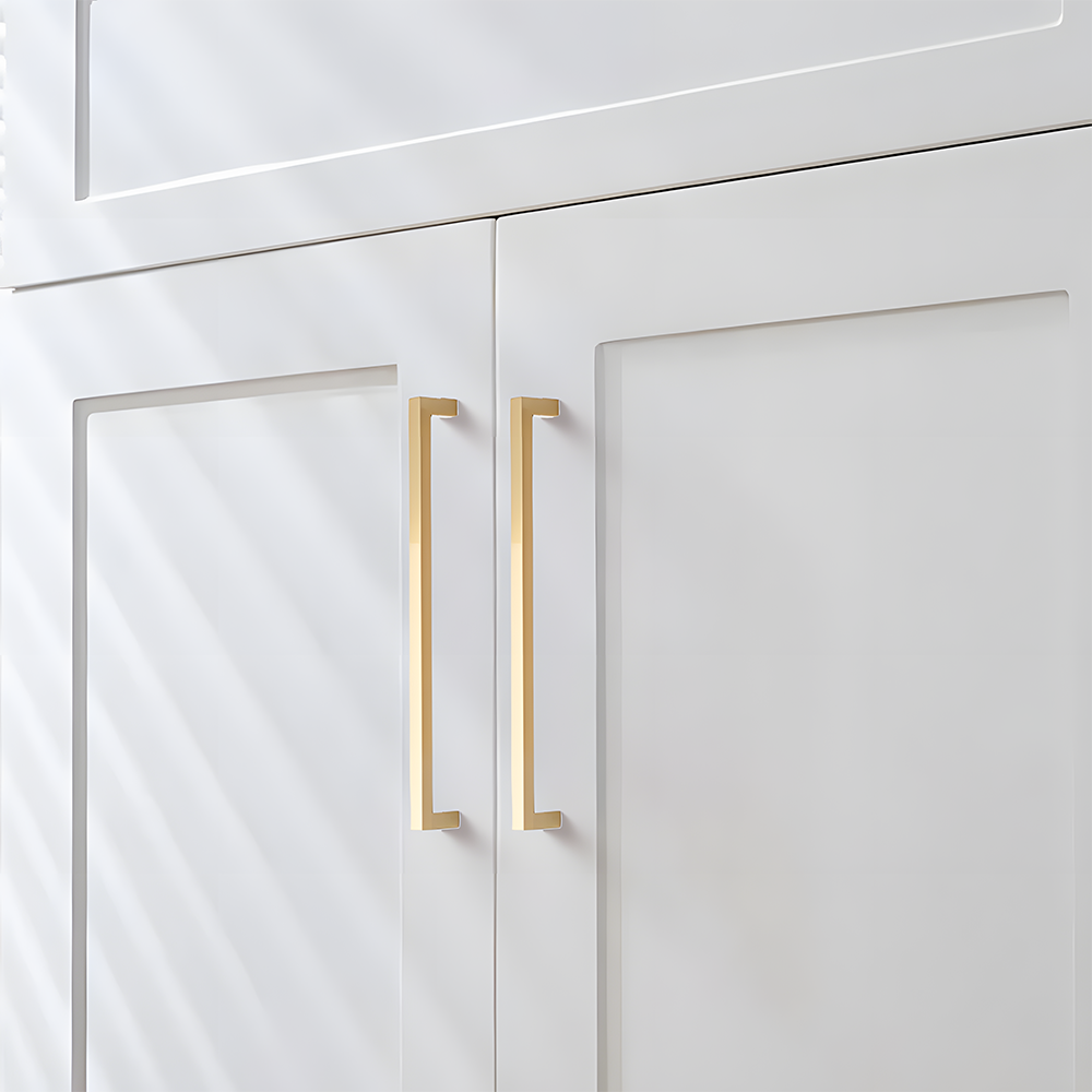Modern Square D Cupboard Handles & T-Bar Knobs in Brushed Brass