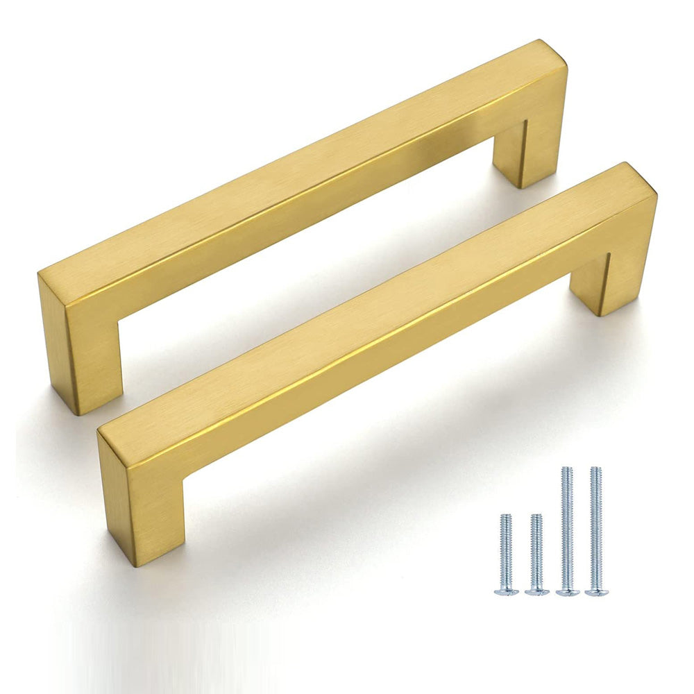 Modern Square D Cupboard Handles & T-Bar Knobs in Brushed Brass