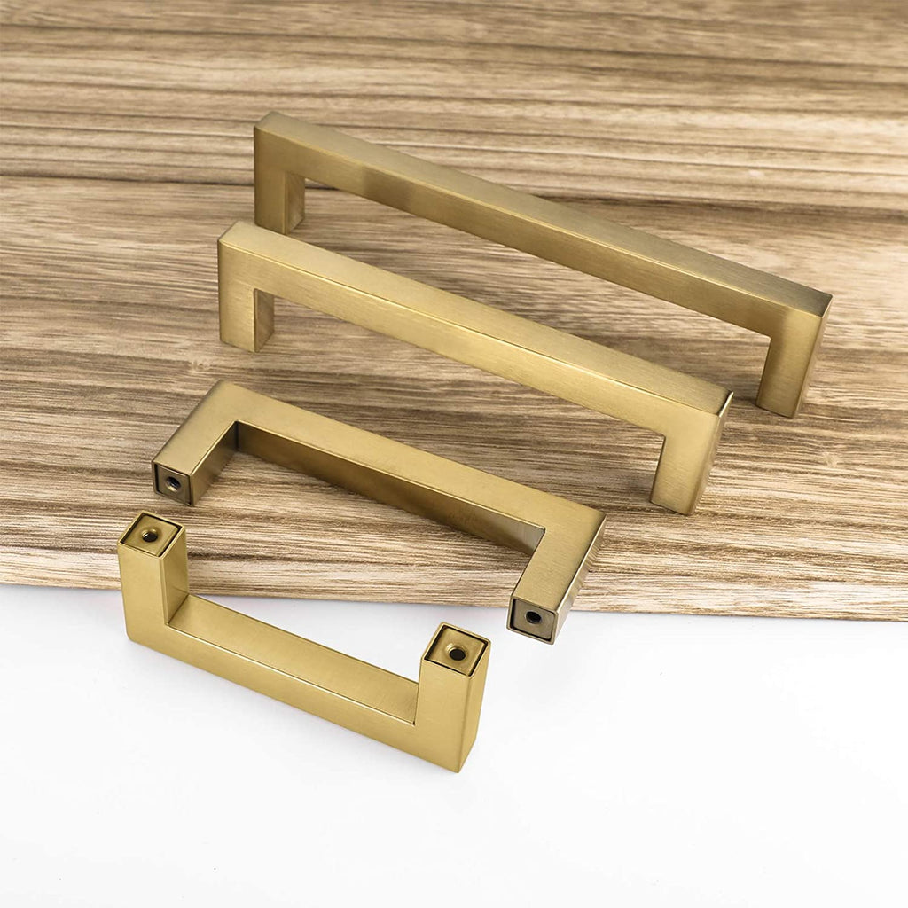 Modern Square D Cupboard Handles & T-Bar Knobs in Brushed Brass