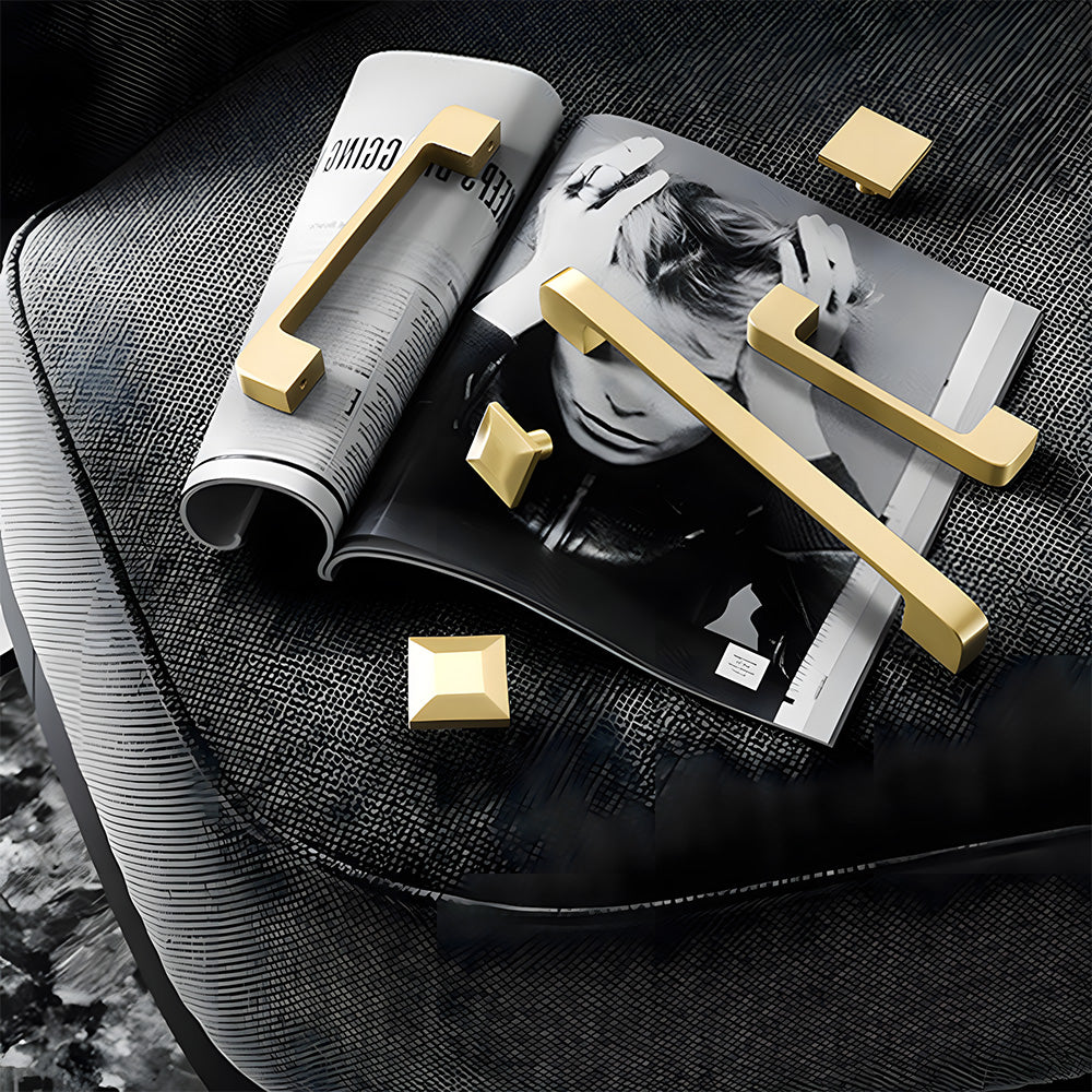 Modern Square Gold Brass Kitchen Cupboard Handles & Knobs