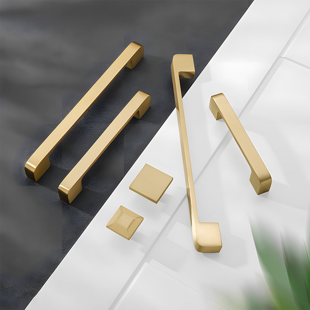 Modern Square Gold Brass Kitchen Cupboard Handles & Knobs