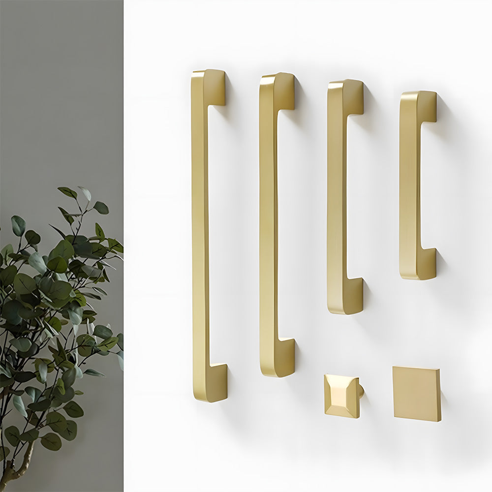 Modern Square Gold Brass Kitchen Cupboard Handles & Knobs