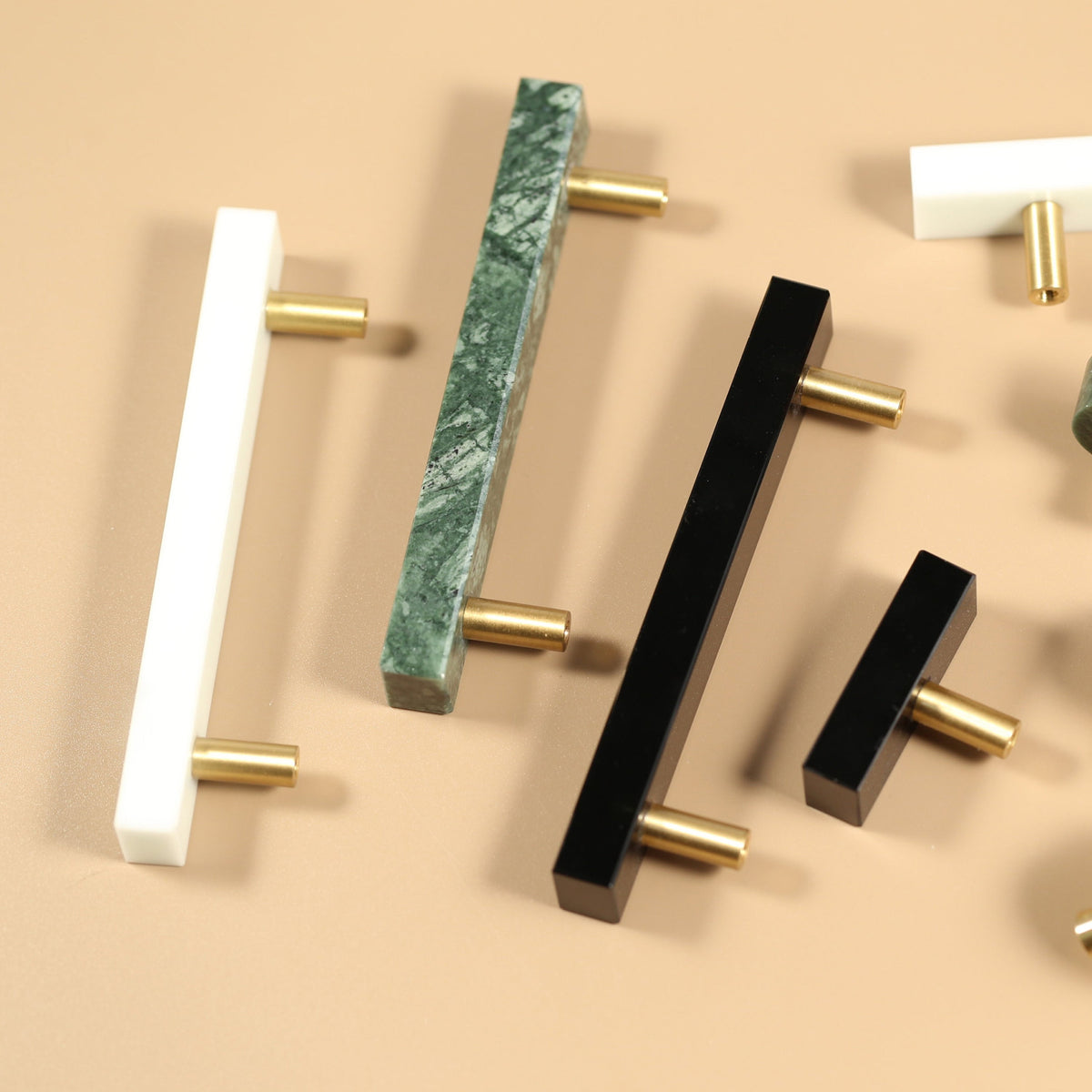 Modern Square Marble-Finish T-Bar Cupboard Handles