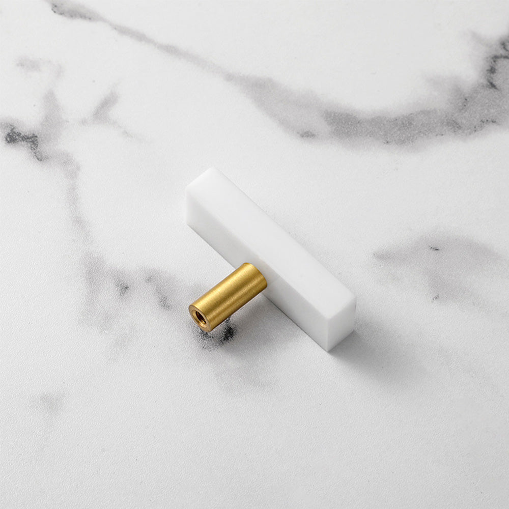 Modern Square Marble-Finish T-Bar Cupboard Handles