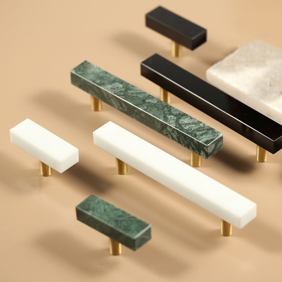 Modern Square Marble-Finish T-Bar Cupboard Handles