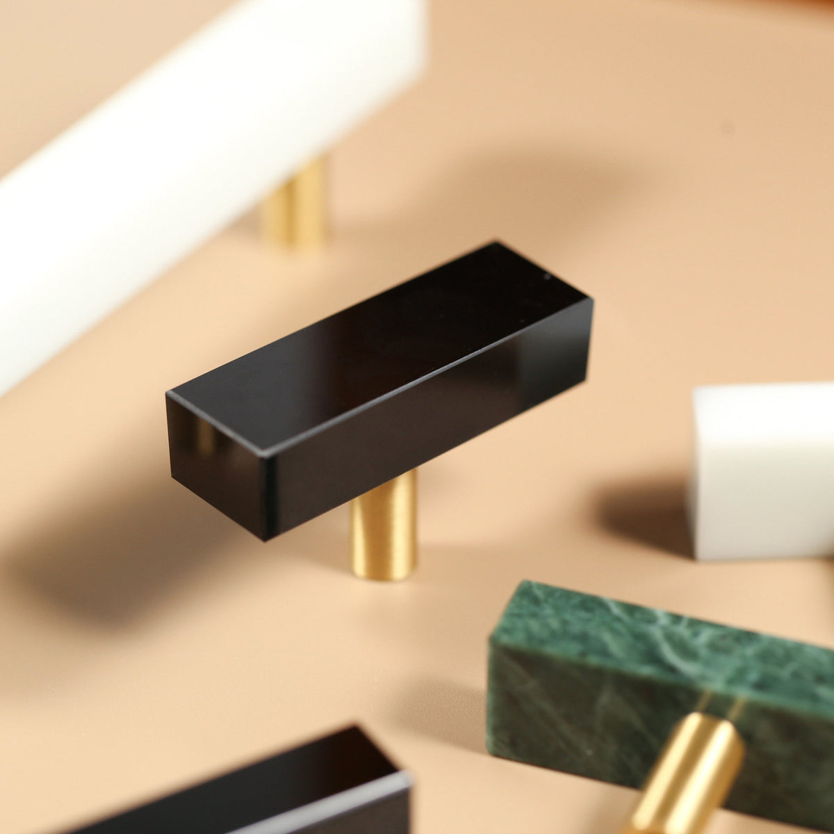 Modern Square Marble-Finish T-Bar Cupboard Handles