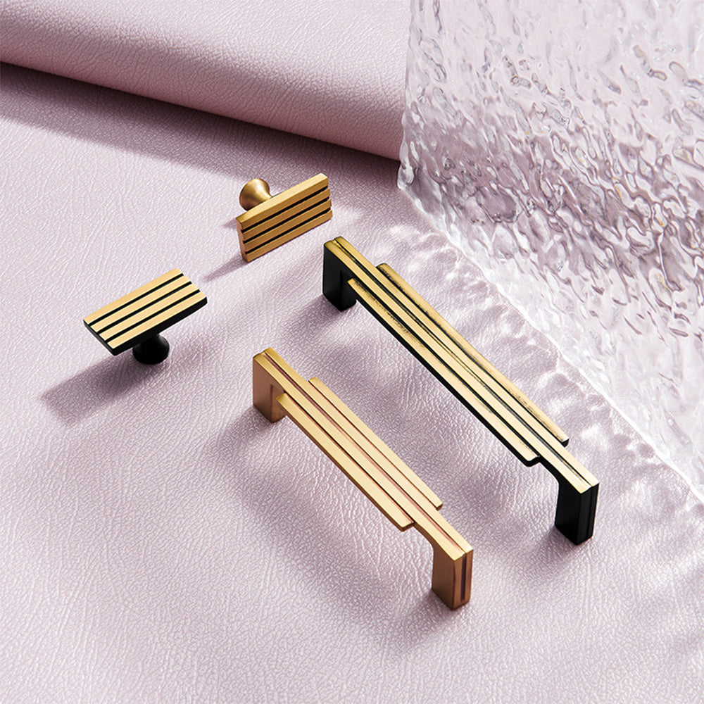Modern Stepped Brass Kitchen Cupboard Handles & Knobs
