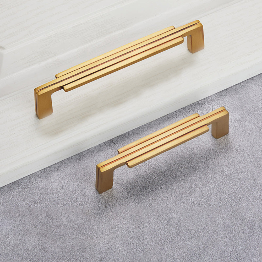 Modern Stepped Brass Kitchen Cupboard Handles & Knobs