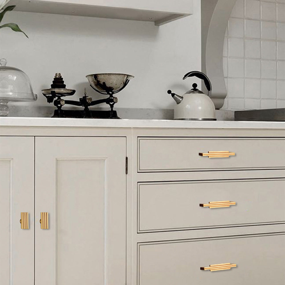 Modern Stepped Brass Kitchen Cupboard Handles & Knobs