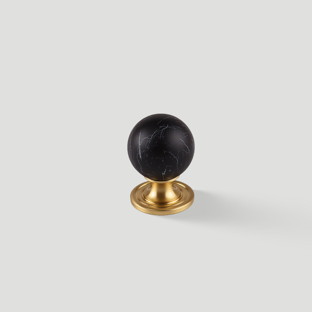 Modern Stone and Brass Ball Cupboard Knobs