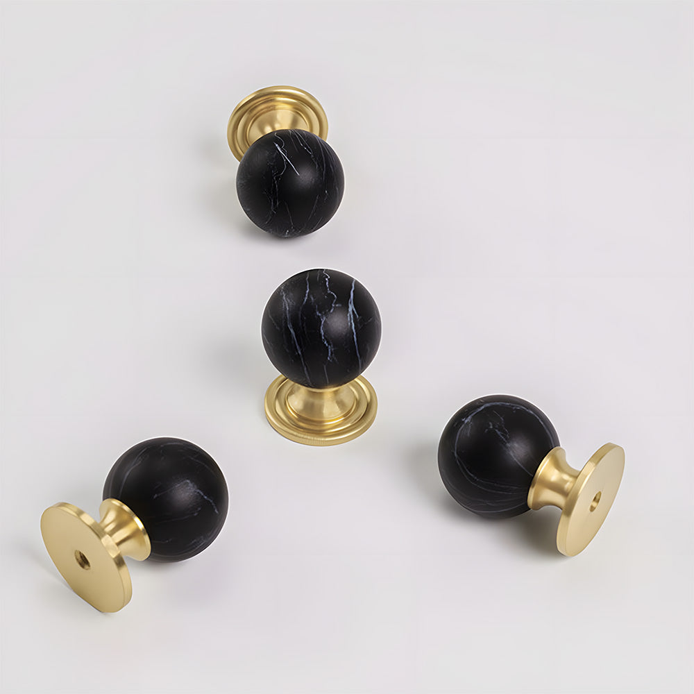 Modern Stone and Brass Ball Cupboard Knobs