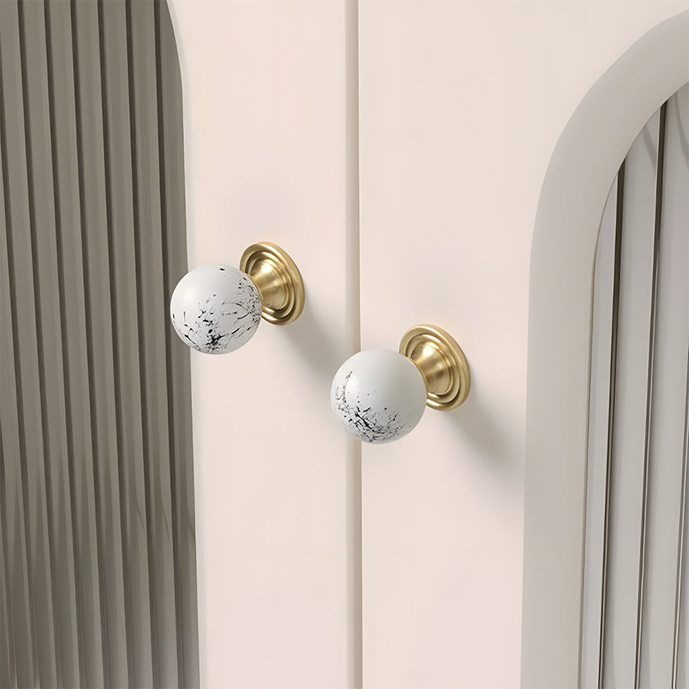 Modern Stone and Brass Ball Cupboard Knobs