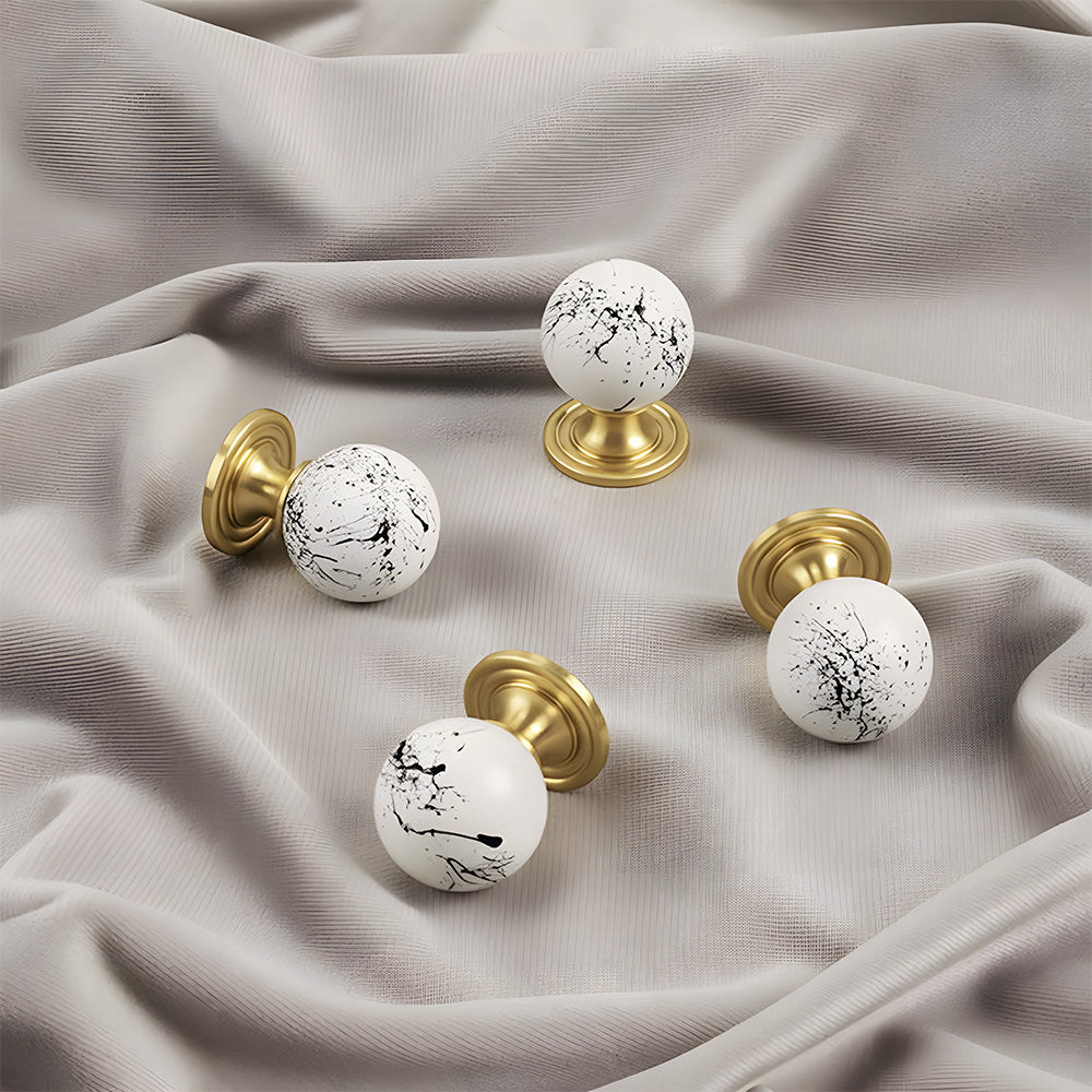 Modern Stone and Brass Ball Cupboard Knobs