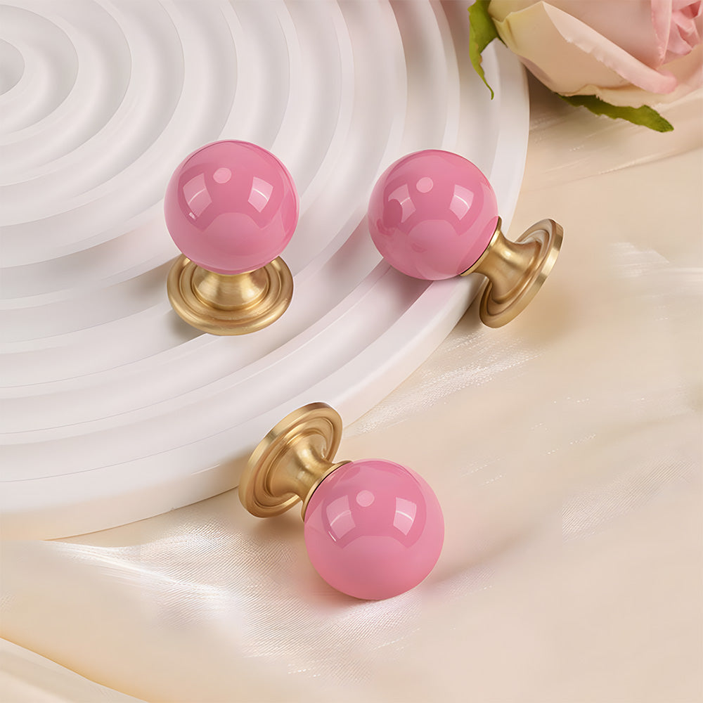 Modern Stone and Brass Ball Cupboard Knobs