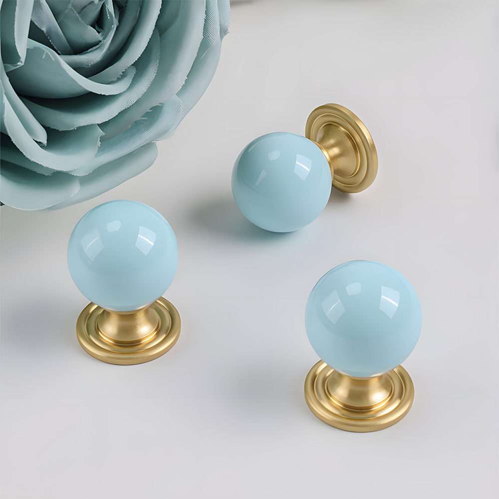 Modern Stone and Brass Ball Cupboard Knobs