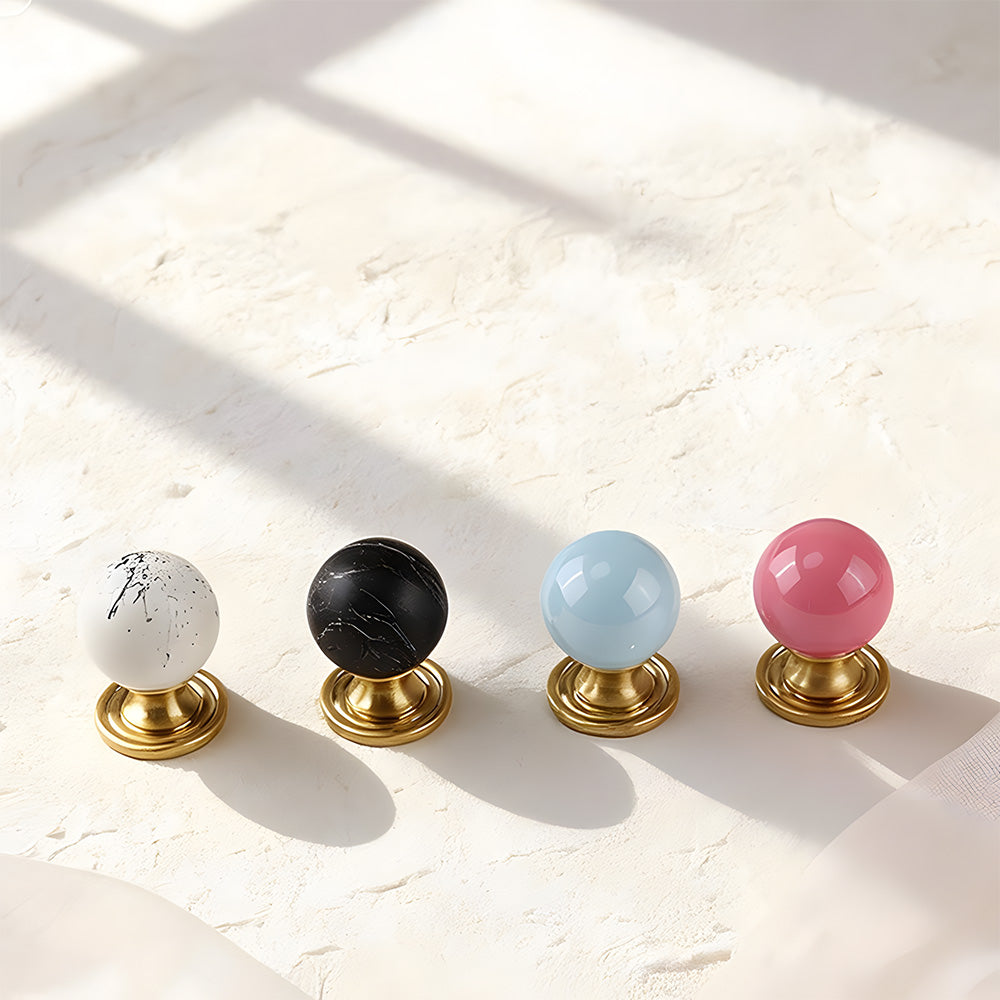 Modern Stone and Brass Ball Cupboard Knobs