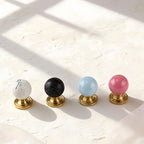 Modern Stone and Brass Ball Cupboard Knobs