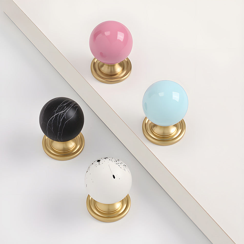 Modern Stone and Brass Ball Cupboard Knobs