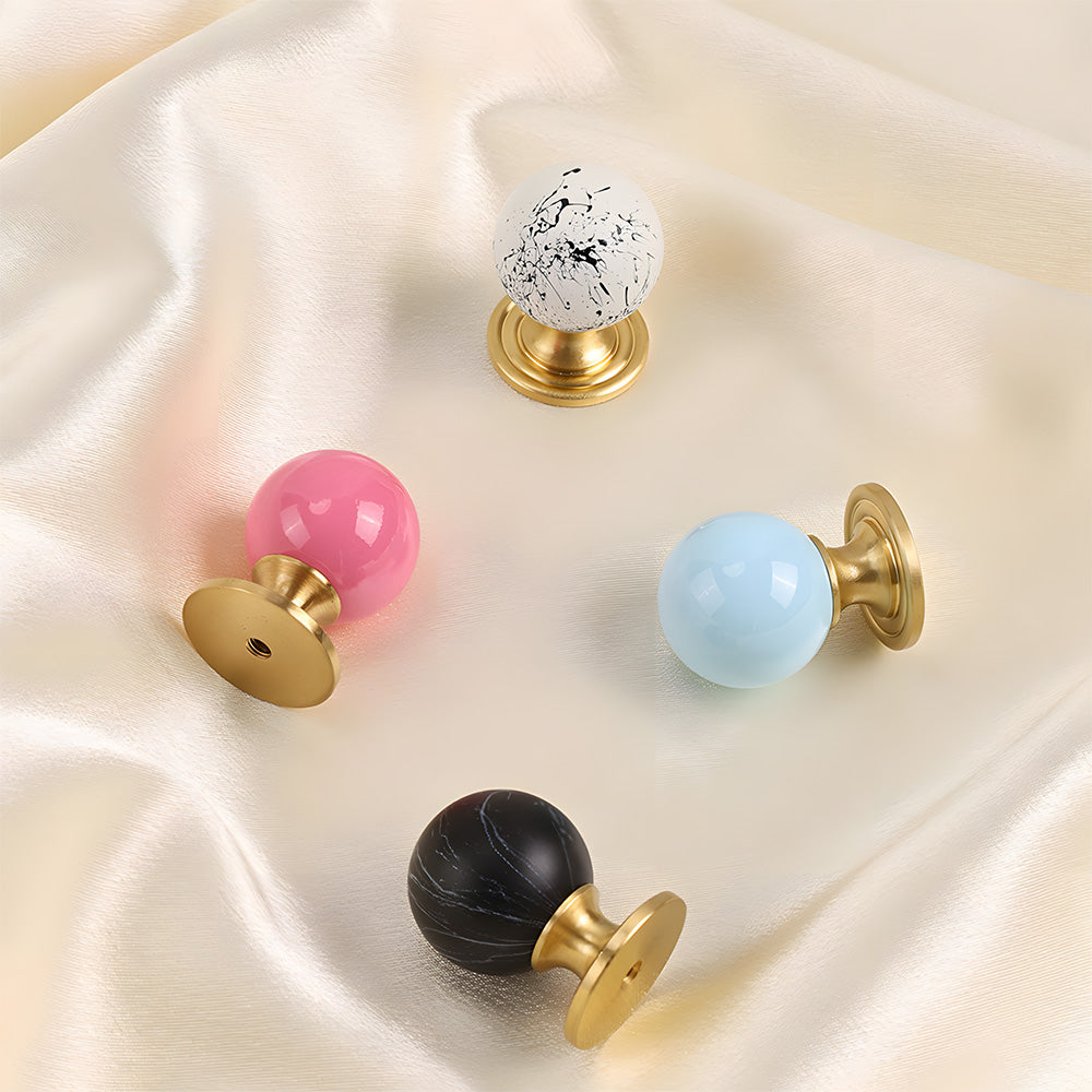 Modern Stone and Brass Ball Cupboard Knobs