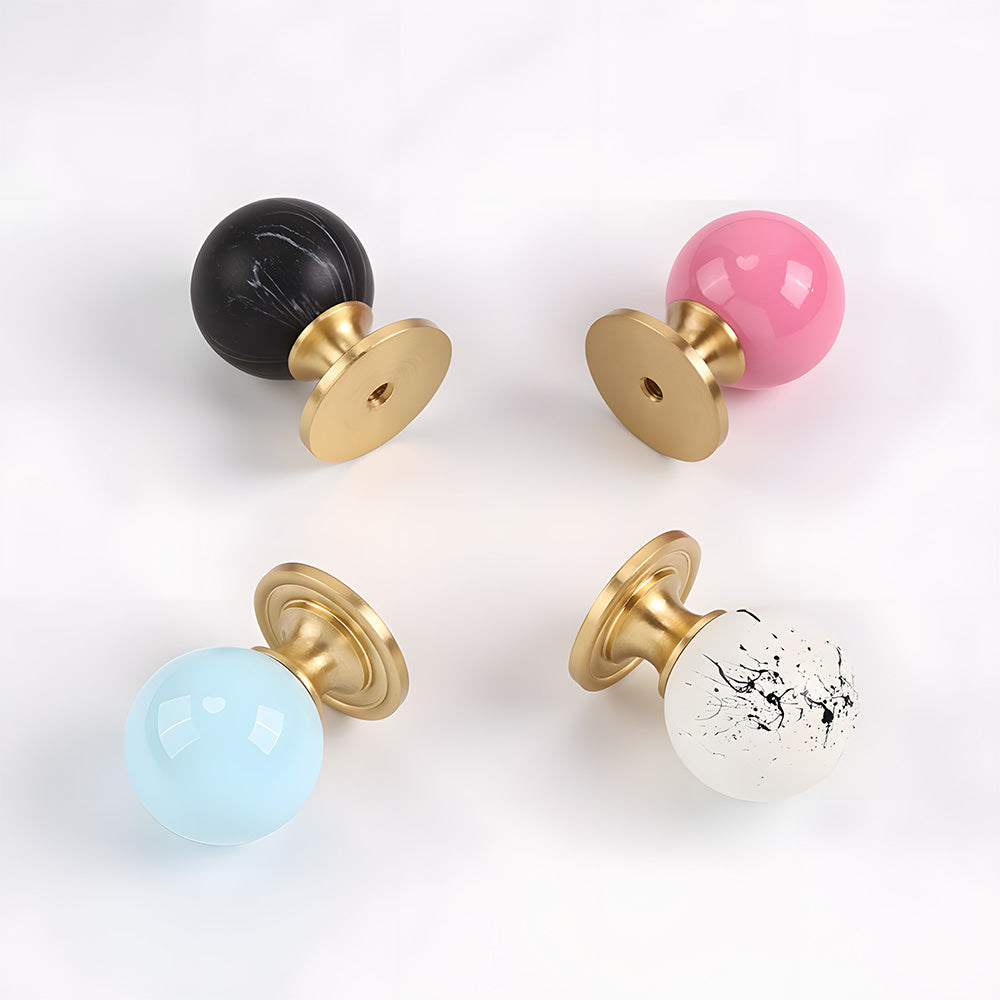 Modern Stone and Brass Ball Cupboard Knobs