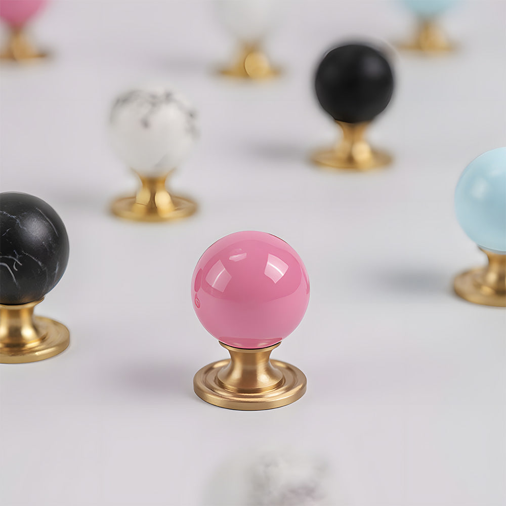 Modern Stone and Brass Ball Cupboard Knobs
