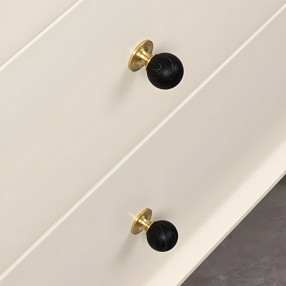 Modern Stone and Brass Ball Cupboard Knobs