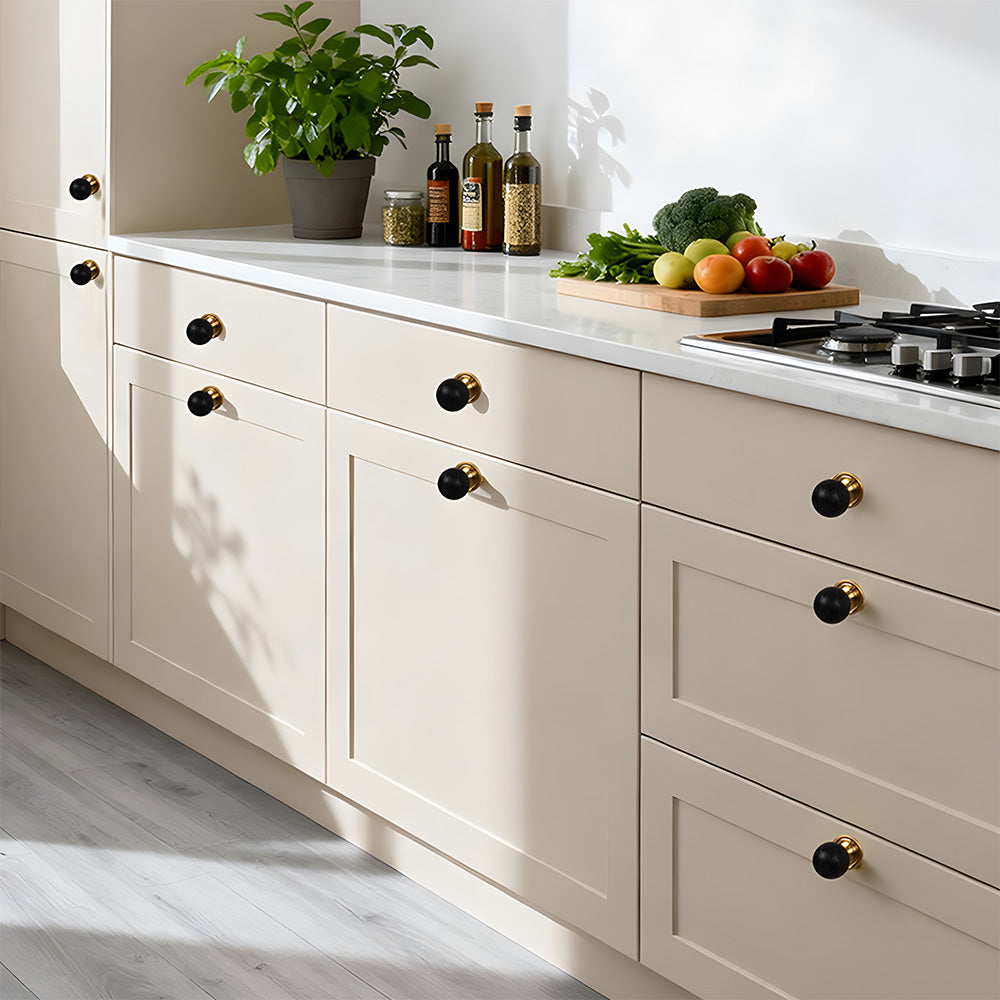 Modern Stone and Brass Ball Cupboard Knobs
