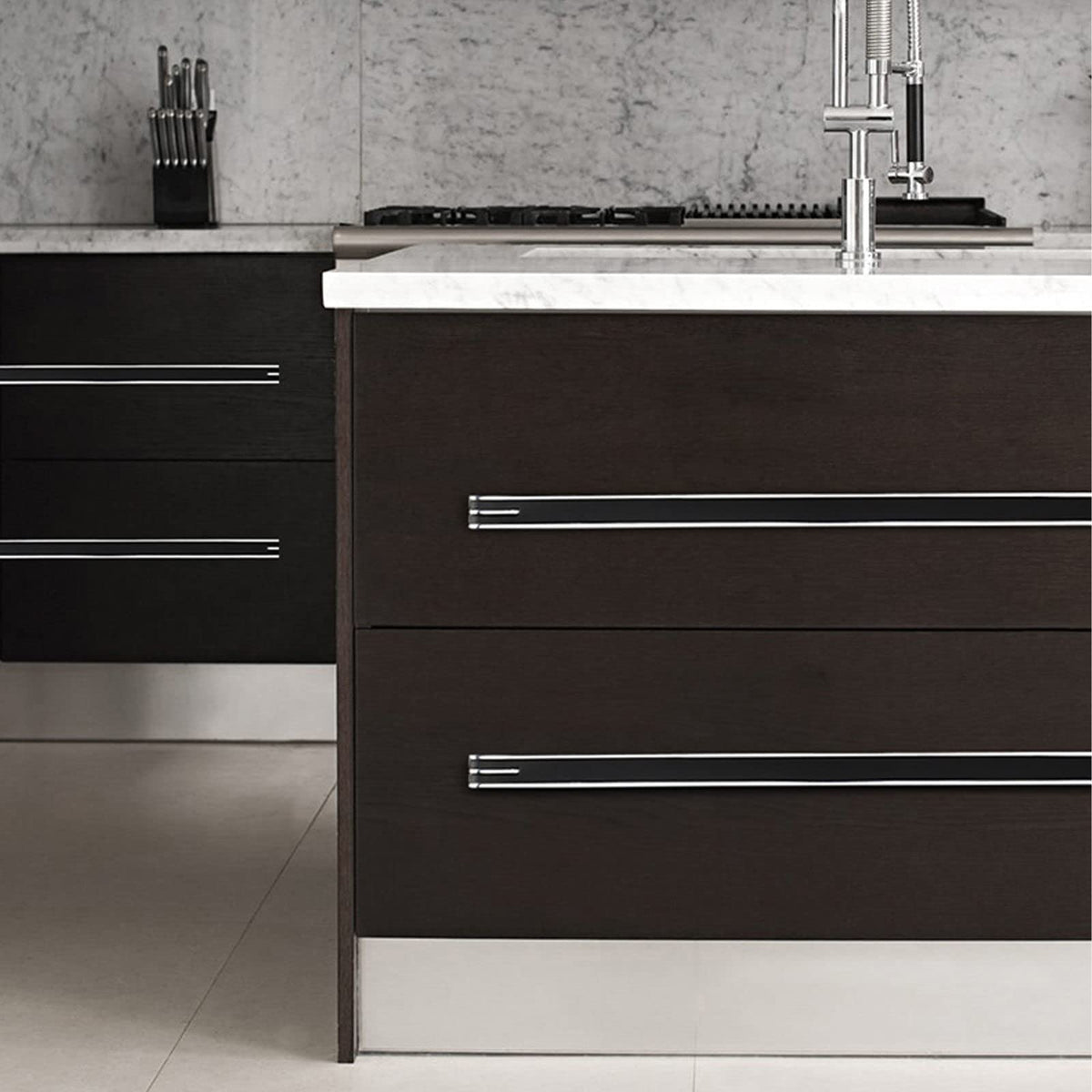 Modern Two-Tone Chrome D Cupboard Handles and Knobs
