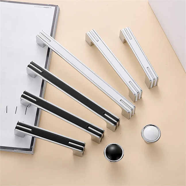 Modern Two-Tone Chrome D Cupboard Handles and Knobs