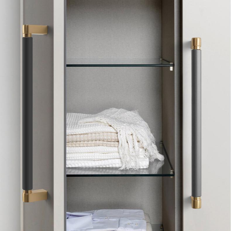 Modern Two-Tone Ribbed Bar Cupboard Handles with Block Feet