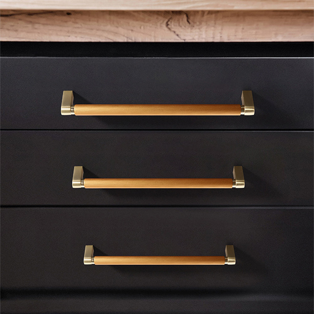 Modern Two-Tone Ribbed Bar Cupboard Handles with Block Feet