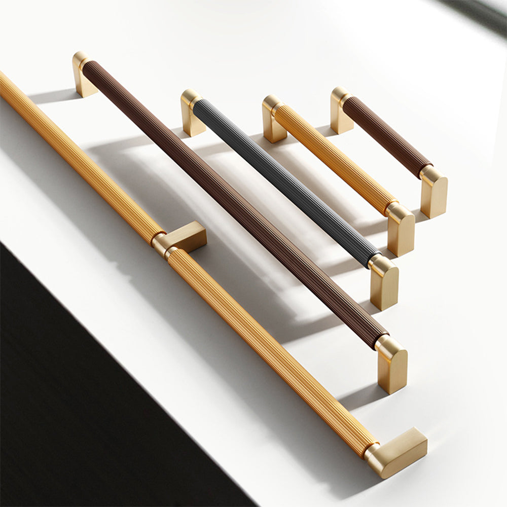 Modern Two-Tone Ribbed Bar Cupboard Handles with Block Feet