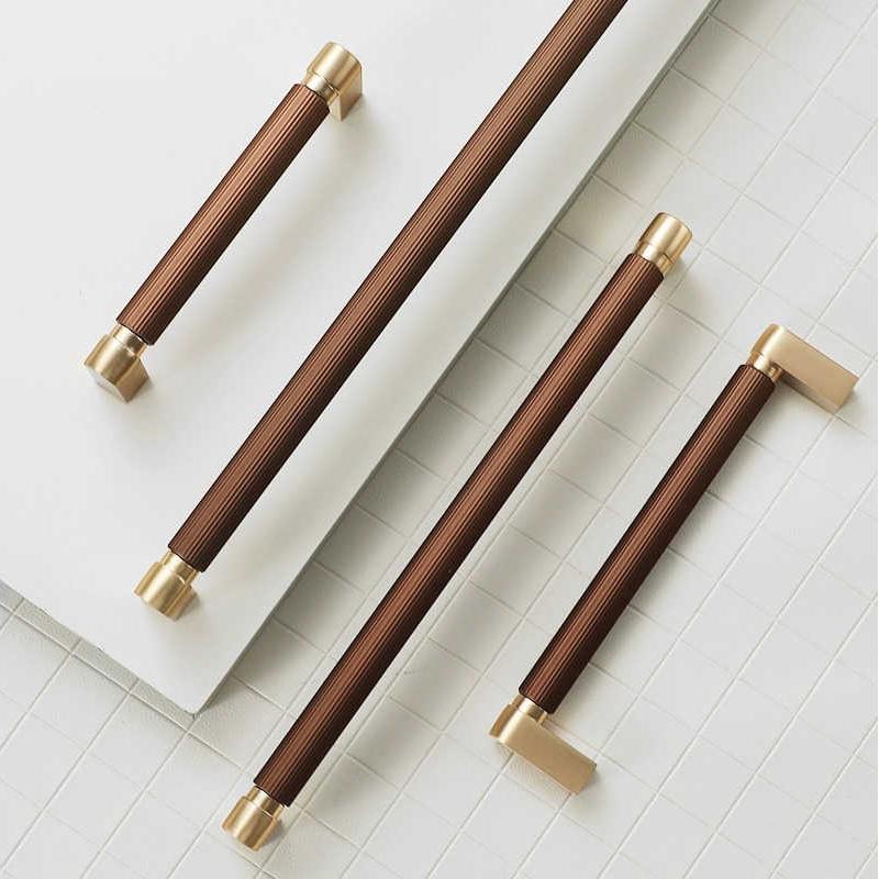 Modern Two-Tone Ribbed Bar Cupboard Handles with Block Feet