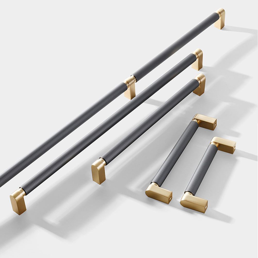 Modern Two-Tone Ribbed Bar Cupboard Handles with Block Feet