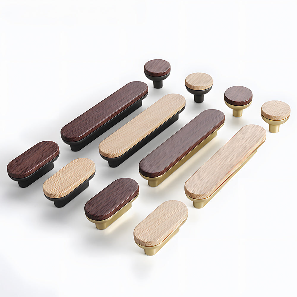 Modern Two-Tone Round-End Wooden Cupboard Handles