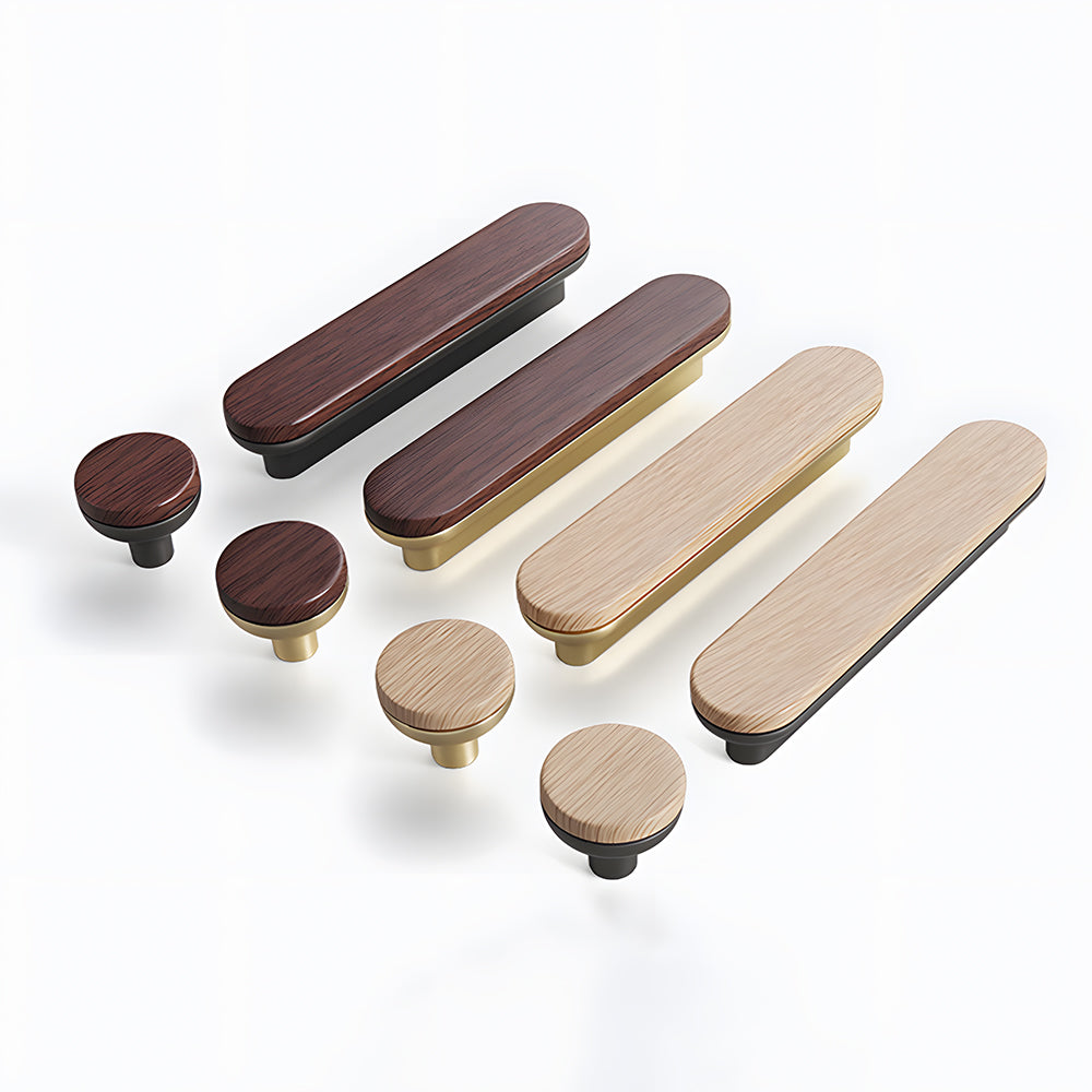 Modern Two-Tone Round-End Wooden Cupboard Handles