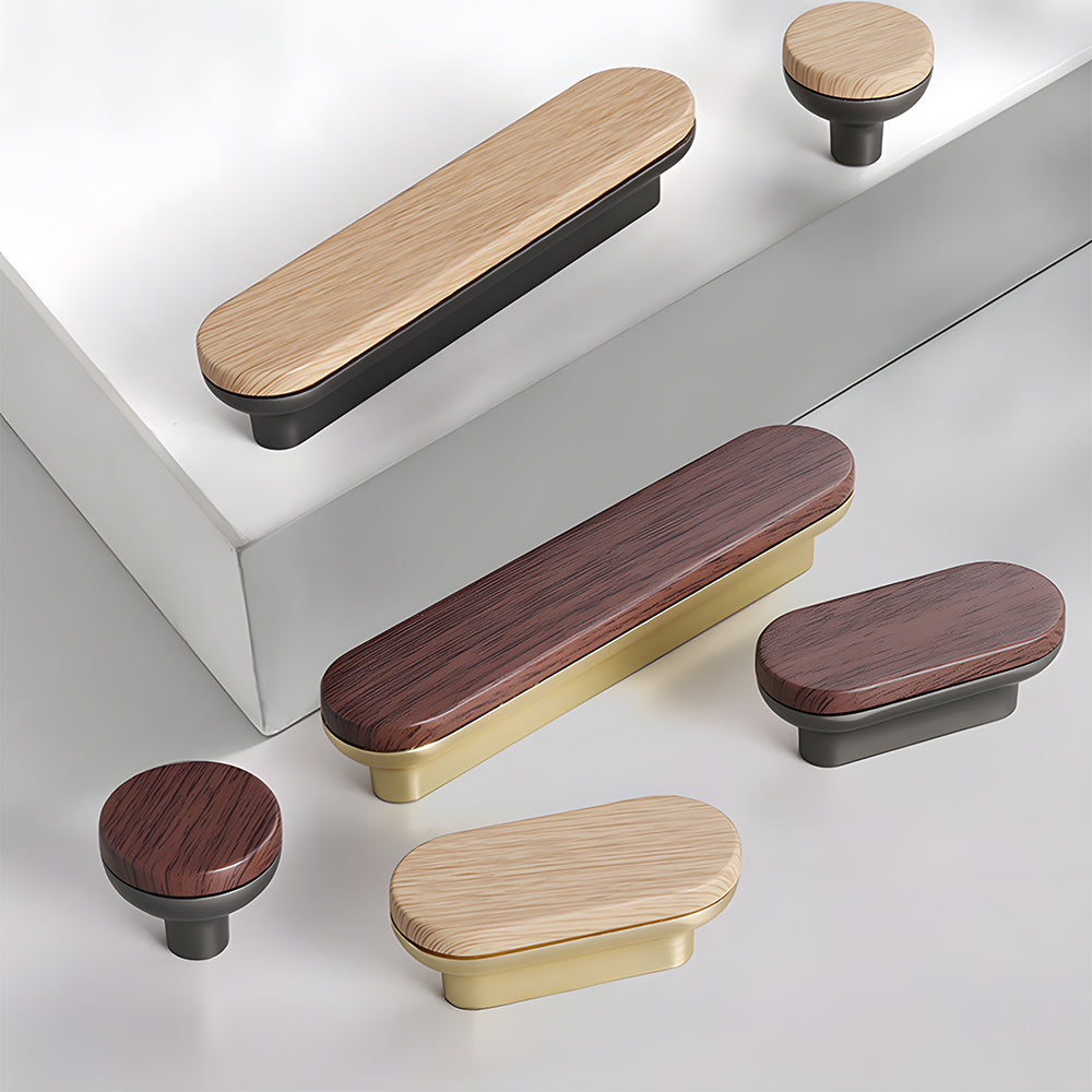Modern Two-Tone Round-End Wooden Cupboard Handles
