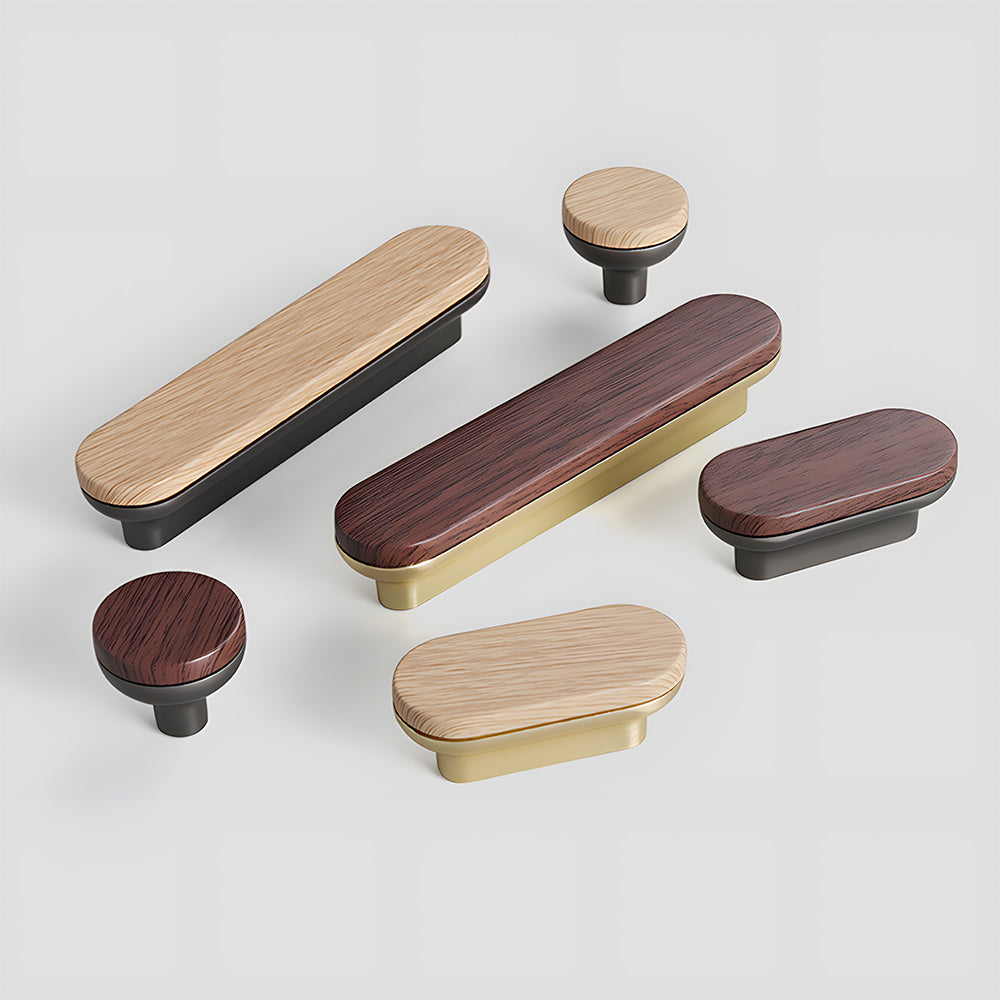 Modern Two-Tone Round-End Wooden Cupboard Handles