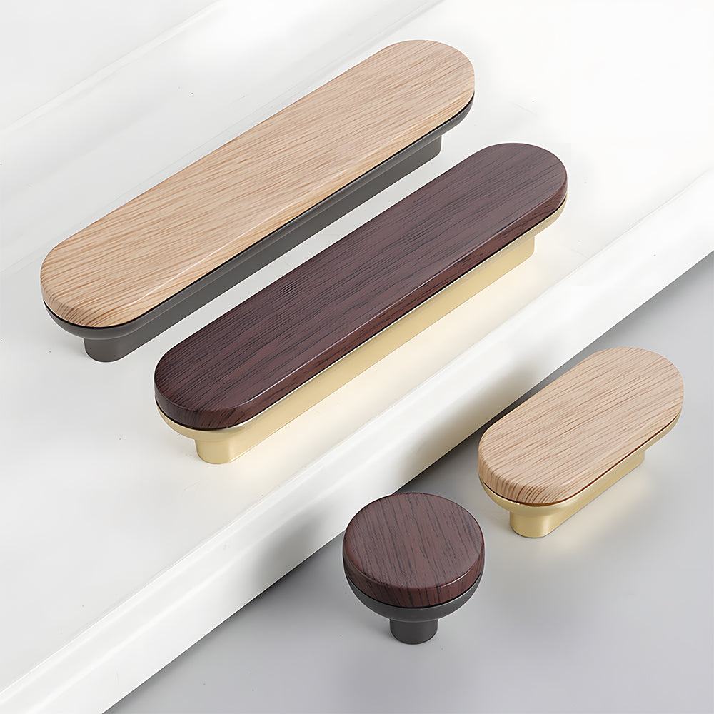 Modern Two-Tone Round-End Wooden Cupboard Handles