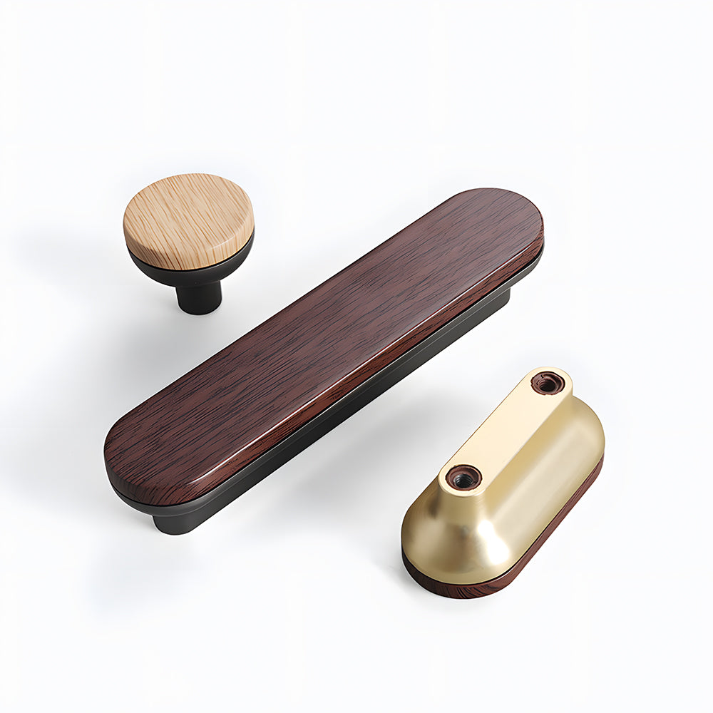 Modern Two-Tone Round-End Wooden Cupboard Handles