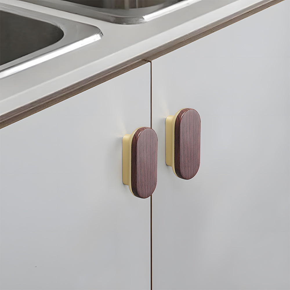 Modern Two-Tone Round-End Wooden Cupboard Handles