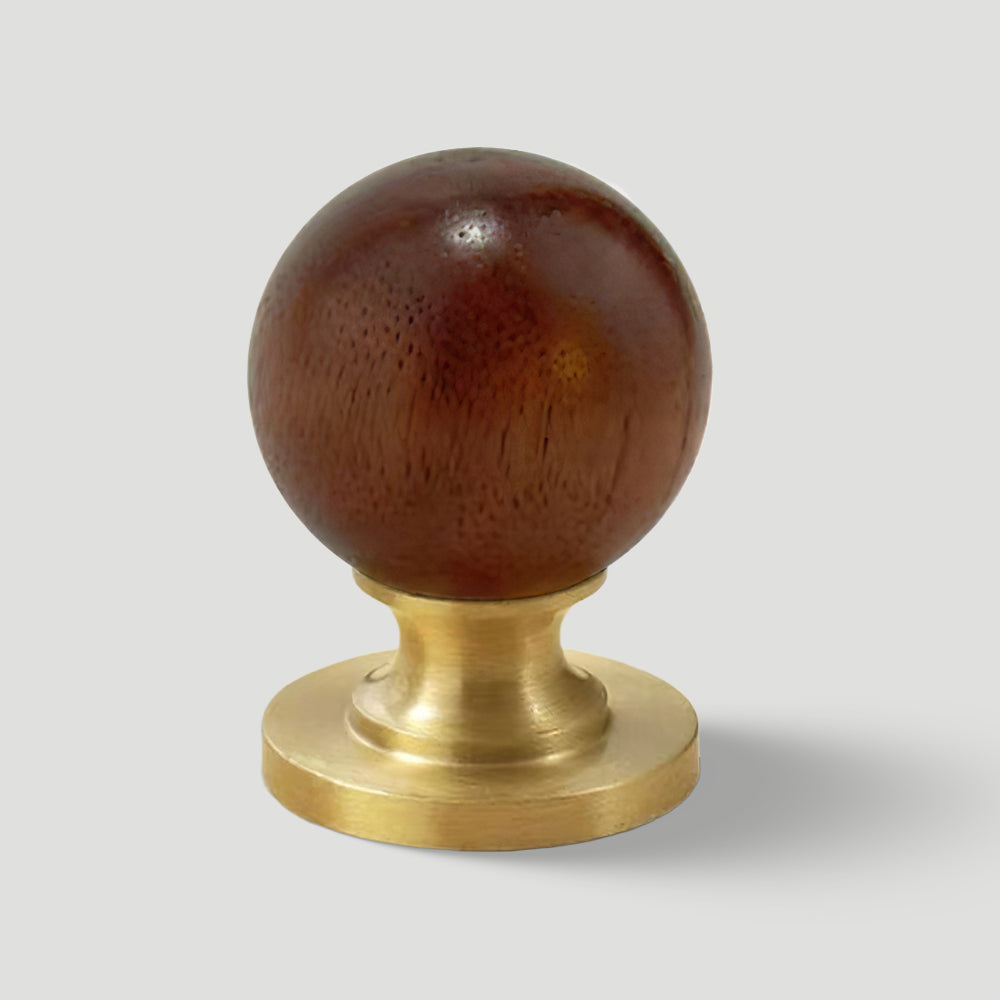 Modern Walnut and Marble Ball Cupboard Knobs