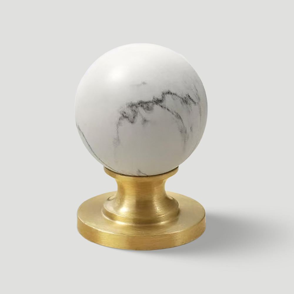 Modern Walnut and Marble Ball Cupboard Knobs