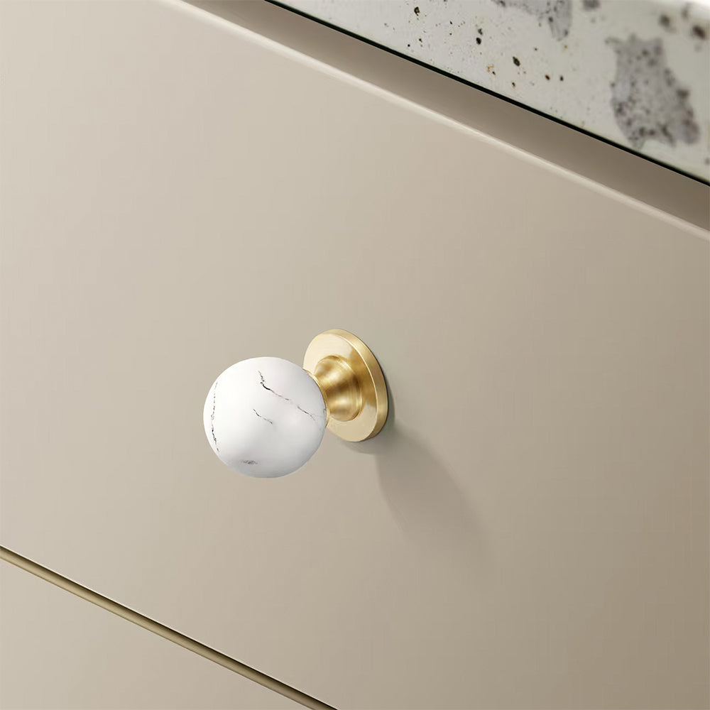 Modern Walnut and Marble Ball Cupboard Knobs